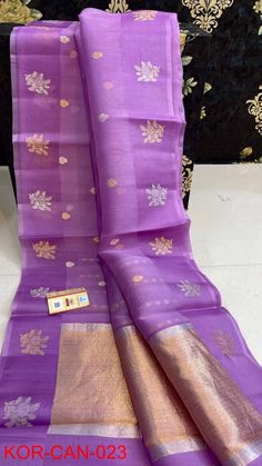 Banarasee pure handloom kora organza silk saree # satin patta border # intricately kadua weaved bootis of pure zari# blouse lining pattern  with satin Pata birder # designed in latest trend fashion *PALLU *Rich deisgn * Smooth & Soft Fabric * With Silkmark Certified Organza Traditional Wear With Zari Weaving For Puja, Traditional Organza Wear With Zari Weaving For Puja, Purple Organza Saree With Pallu, Organza Saree With Zari Weaving For Puja, Traditional Organza Dupatta With Zari Weaving, Organza Dupatta With Zari Weaving For Puja, Organza Dupatta With Pallu For Puja, Festival Handloom Organza Saree, Elegant Handloom Organza Dupatta