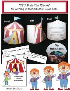 an image of a circus themed book with instructions for the clown and his tent, which includes