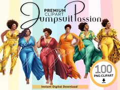 four women in different colored dresses with the words, premium clipart composition