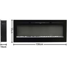 an image of a wall mounted fireplace with measurements for the top and bottom side view