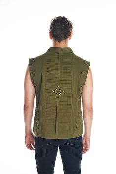 Green Mens Vest Festival Clothing Steampunk Vest Cyberpunk | Etsy Sleeveless Cotton Techwear Vest, Gothic Cotton Vest For Alternative Fashion, Military Cotton Vest For Streetwear, Mens Green Vest, Pirate Vest, Goa Style, Psytrance Clothing, Man Vest, Steampunk Vest