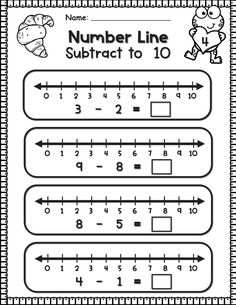 Help your 1st and 2nd-grade students master subtraction within 10 with our engaging "Number Line Subtraction to 10 Worksheets"! This set of 50 worksheets provides an easy-to-understand, hands-on approach, making subtraction a fun and interactive experience. Perfect for early learners, homeschool settings, or extra practice in the classroom, these worksheets allow students to use number lines for a concrete visual of counting backward, building essential math skills with ease. Number Line Subtraction, Addition With Regrouping Worksheets, Subtraction With Regrouping Worksheets, Counting Backwards, Subtraction Within 10, Double Digit Addition, Number Lines, Addition And Subtraction Worksheets, Interactive Experience