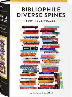 a book with many different types of books on it and the title, bibliophile diverse spines 500 - piece puzzle