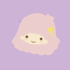 a pink sheep with a smiley face on it's head, in front of a purple background