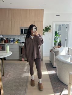 Cute Cozy Lounge Outfits, Outfit Ideas For Midsize Women Winter, Gray Shirt Outfit Aesthetic, Leggings And Knitted Sweater, Legging Jumpsuit Outfit Winter, Cozy Outfit Leggings, Casual Comfy Thanksgiving Outfit, Black Leggings Outfit Winter Office, Monochrome Sweatpants Outfit