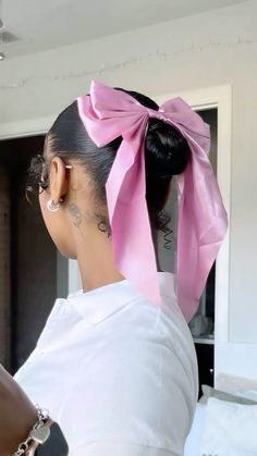 Messy Bun With Chopsticks, Hair Bow Hairstyle Black Women, Bun Bow Hairstyle, Low Back Ponytail, Hairstyles With Bows Black Women, Bow Hairstyle Black Women, Bun With Bow, Affordable Makeup Products, Best Haircuts For Women