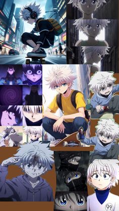 an anime character collage with many different images