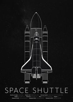 a black and white poster with a space shuttle on it