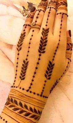 a hand that is decorated with henna on it's palm and has an intricate design