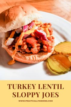 turkey lentil sloppy joes with pickles on the side