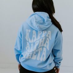 Baby Blue hoodie, boyfriend fit. 50% cotton, 50% polyester. (unisex). 50% cotton, 50% polyester Sorority Activities, Hoodie Boyfriend, Sorority Tees, Sorority Shirt Designs, Sorority Sweatshirts, Sorority Big Little, Custom Greek Apparel, Sorority Apparel, Greek Apparel