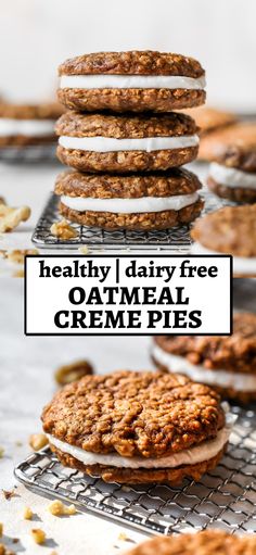 healthy dairy free oatmeal creme pies stacked on top of each other