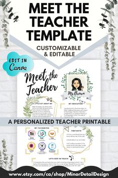 a poster with the text meet the teacher template