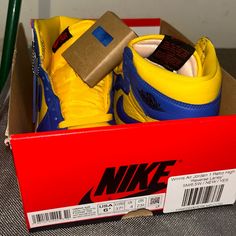 Brand New Jordan 1 Reverse Laney Size 6.5w/5m Royal Blue And Maize Yellowcomes With A Box And Pet And Smoke Free Home.Also Have Some Additional Laces Which Is Pictured Yellow High-top Running Sneakers With Round Toe, Yellow High-top Running Sneakers, Yellow High-top Sneakers With Round Toe For Running, Yellow High-top Sneakers With Air Cushioning, Yellow Synthetic High-top Sneakers For Sports, Yellow High-top Synthetic Sneakers With Rubber Sole, Sporty Yellow High-top Running Sneakers, Yellow Synthetic High-top Sneakers With Rubber Sole, Womens Jordans