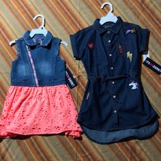 Limited Too Girls Dress Size 4t Lot Of 2 Dresses Never Worn. See Pic For Details Shirt Dress With Tie Belt And Patches Denim Top And Lower Coal Flowing Bottom. Fully Lined Always Here To Answer Your Questions Limited Too, Denim Patches, Denim Color, Dress With Tie, Size 4t, Colored Denim, Girls Dress, Tie Belt, Denim Top