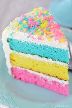 a slice of cake with sprinkles on it and a fork in the foreground