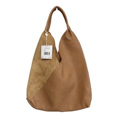 This stylish tote bag from Shiraleah Chicago is perfect for any fashion-forward woman. The bag features a spacious interior with a fabric lining and a snap closure. The exterior is made from a combination of sueded PU and pebble-grained PU, giving it a unique and elegant look. The bag measures 16 inches in width, 12 inches in depth, and 12 inches in height, making it large enough to carry all your essentials. The handles are made from pebbled-grained PU and come in a tan color, which pairs perfe Casual Textured Leather Hobo Bag For On-the-go, Textured Leather Double Handle Hobo Bag For Daily Use, Casual Textured Leather Hobo Bag, Beige Hobo Bag With Textured Leather And Double Handle, Beige Textured Leather Hobo Bag For Shopping, Beige Textured Leather Hobo Bag With Double Handle, Beige Textured Leather Hobo Bag For Daily Use, Beige Textured Leather Shoulder Bag For Shopping, Beige Textured Leather Tote Bag