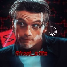 a close up of a person wearing a suit and tie with the words ghost edits on it