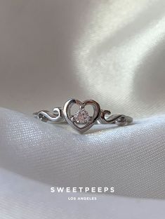 Ethereal Heart Ring (Silver) White Sterling Silver Promise Heart Ring, Personalized Silver Heart Ring For Valentine's Day, Silver Heart Ring For Mother's Day Promise, Silver Heart Birthstone Ring For Promise, White Sterling Silver Heart Ring With Birthstone, Dainty Silver Heart Ring For Mother's Day, Dainty Personalized Silver Heart Ring, Personalized White Sterling Silver Heart Ring, White Sterling Silver Heart Promise Ring