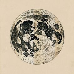 an old drawing of the moon in black and white