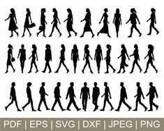 the silhouettes of people walking in different poses and sizes, each with their own name