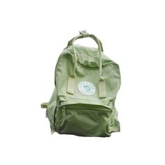 a green backpack sitting on top of a white background