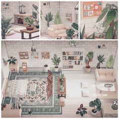 the interior of a living room with plants and furniture