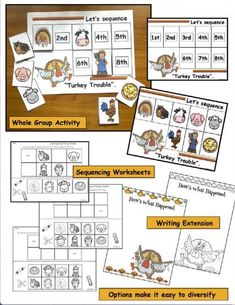 the thanksgiving word family worksheet is shown with pictures and words to help students learn how