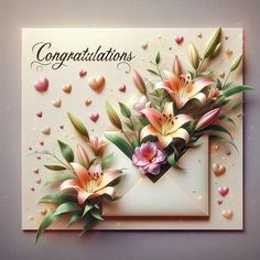 congratulations card with flowers and hearts