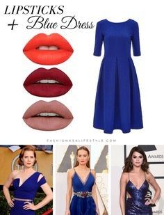 Navy Blue Dress Lipstick, Makeup With Navy Blue Outfit, Navy Dress Red Lipstick, Make For Blue Dress, Royal Blue Dress Makeup Looks, Blue Dress With Red Lipstick, What Color Nails Go With Navy Blue Dress, Lipstick For Navy Blue Dress