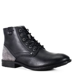 This iconic rugged, stylish boot called FIGHT SONG by Diba True for Men is crafted out of robust and durable leather. It includes a stacked heel and classic welt construction. A lace up vamp complements strategically-placed antiquing on a sharp silhouette that looks great with everything. These boots were burnished or antiqued by hand causing unique variation between every pair. The perforated light suede heel patch and tongue adds a unique contrast in the midst of the dark leather. Made with Ge Fall Rugged Combat Boots With Snip Toe, Rugged Ankle Combat Boots With Leather Footbed, Rugged Ankle Combat Boots With Steel Toe, Rugged Leather Footbed Ankle Combat Boots, Fall Combat Boots With Steel Toe, Fall Steel Toe Combat Boots, Fall Steel Toe Moc Toe Lace-up Boots, Fall Lace-up Boots With Snip Toe And Reinforced Toe, Fall Lace-up Boots With Reinforced Snip Toe