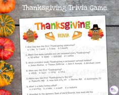 a thanksgiving trivia game with turkeys and pumpkins