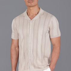 Textured Open Knit Summer Shirt Introducing Santiago, a stylish short sleeve button-through cotton shirt with a Cuban collar neckline and eye-catching all-over textured knit. With its relaxed fit, this easy-to-wear shirt is flattering and comfortable. Made from cool and breathable cotton, this polo shirt is perfect for the warmer months or to refresh your holiday wardrobe.  Perfect to style with ankle-length trousers and leather trainers for a more casual look. Style summary  100% cotton Knitted Cuban Collar Shirt, Knit Summer, Holiday Wardrobe, Leather Trainers, Gifts For New Mums, Pearl Jewellery Earrings, Knit Stitch, Open Knit, Collar Shirt