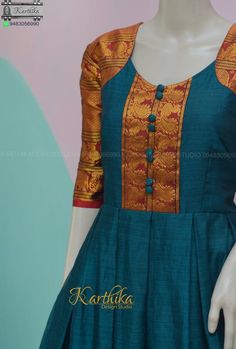 Longfrocksdesigns With Silk Sarees, Neck Designs For Gowns Indian, Narayanapet Pattu Long Frock, Narayanpet Dresses Models, Indian Long Dress Gowns Party Wear, Pattu Saree Gown Designs, Long Frock Neck Designs, Saree Long Frock Designs