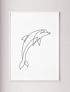 a black and white drawing of a dolphin