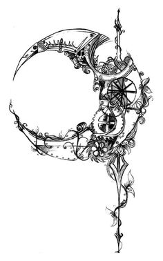 a drawing of a clock with gears and flowers on it's face, as well as the letter c