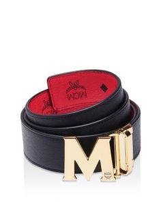 Available in a variety of colorful options to complete any look, this sleek leather belt from Mcm features a polished M-buckle and a reversible design with a logo-stamped interior. Hypebeast Outfit, Branding Shoot, Reversible Belt, Leather Belts, New Wardrobe, Black Belt, Mens Belts, Leather Belt, Cognac