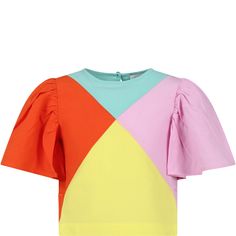 Color: Multicolor Multicolor top, short sleeves with ruffles, round neckline, button closure on the back. It is embellished with an all-over multicolored pattern. 100% Organic cotton. Wash at 30°C. Playful Multicolor Color Block T-shirt, Playful Short Sleeve Blouse, Multicolor Color Block Tops For Spring, Multicolor Cotton Color Block Tops, Playful Multicolor T-shirt For Spring, Multicolor Color Block Crew Neck Top, Spring Multicolor Flutter Sleeve Tops, Multicolor Flutter Sleeve Tops For Spring, Multicolor Cotton Color Block Blouse