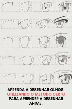 the eyes are drawn in different styles and shapes, with words describing how to draw them