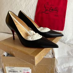 New In Box Purchased From Nordstrom Style: Clare 80 Nappa Color: Black Size 36 Authenticity Guaranteed Please Feel Free To Ask Any Questions Designer Calf Leather Court Shoes For Evening, Multi Colored Heels, Louboutin High Heels, Christian Louboutin Iriza, Christian Louboutin So Kate, Sparkly Heels, Louboutin Heels, Christian Louboutin Heels, Satin Pumps