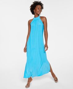 Glide across the room at your next event in this halter dress from Bar III| pair this design with high heel sandals for a chic on-trend finish.| Scuba; Structured and supportive | Halter neckline| Pullover styling; button at keyhole back| | Imported Halter Neck Maxi Dress, Women Halter, Review Dresses, Current Fashion Trends, Halter Style, Active Wear Leggings, Sweater Set, Midi Dress Sleeveless, Sleeveless Maxi Dress