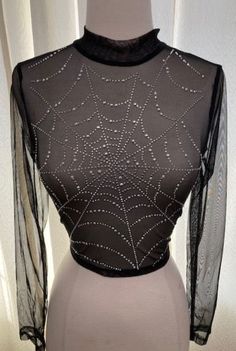 Spider Web Mesh Top, Spiderweb Mesh Top, Black Gothic Mesh Top For Night Out, Halloween Party Long Sleeve Tops, Long Sleeve Tops For Halloween Party, Stretch Glamorous Mesh Top For Fall, Glamorous Stretch Mesh Top For Fall, Gothic Black Mesh Top For Fall, Gothic Mesh Top For Night Out