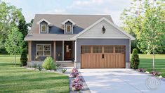 this is an artist's rendering of a two - story house with garages