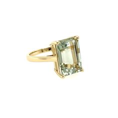 SJCo. Jewellers Manufacturers of fine Jewellery Solid 9ct Yellow Gold Green Amethyst Cocktail Ring - RRP $875 9ct Yellow Gold. Centre Stone - Green Amethyst, Emerald Cut 14 x 10mm - 7.62ct Ring Shank - A low domed band with upswept shoulders which measures 2.3mm wide and 1.5mm thick. Finger Size - 7.5 US, O UK - Can be made in any size Total weight - 5.4 grams Please feel free to ask any questions. We are a Sydney based workshop specialising in handmade chains, bangles and rings as well as vinta Luxury Green Amethyst Ring In Elegant Style, Luxury Gold Ring With Green Amethyst, Luxury Yellow Gold Amethyst Ring With Emerald Cut, Luxury Emerald-cut Amethyst Ring For Formal Events, Luxury Emerald Cut Amethyst Ring For Formal Occasions, Classic Solitaire Gemstones For Formal Occasions, Hallmarked Emerald Cut Amethyst Ring For Formal Occasions, Yellow Gold Emerald-cut Amethyst Ring For Formal Occasions, Luxury Gold Emerald Cut Amethyst Ring