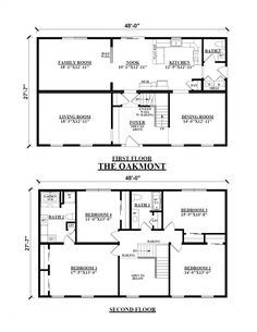 two story house plans with lofts and living quarters on the first floor are shown