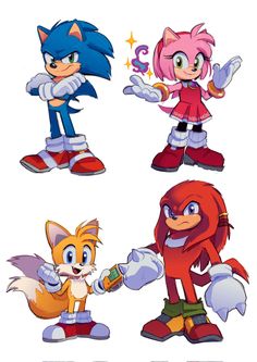 sonic the hedgehog, tails and tails are all in different poses with their hands together