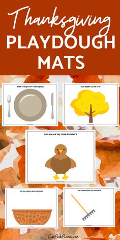 thanksgiving playdough mats with turkeys, leaves and other things to make it look like