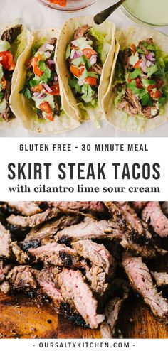 steak tacos with cilantro and lime sour cream are the perfect side dish