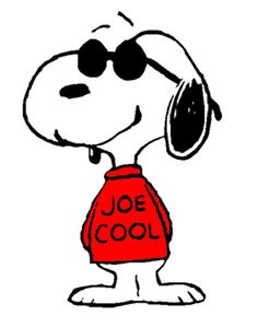 a cartoon dog wearing sunglasses and a red shirt with the word joe cool written on it