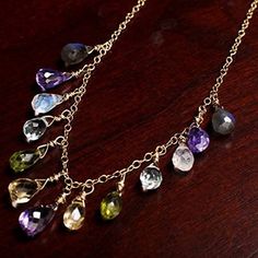 "Amethyst, Aquamarine, Moonstone, Labradorite, Peridot, Citrine Briolette Necklace, Wire Wrapped Dangling, 14K Gold Filled Gemstone Necklace Available in 14\", 15\", 16\",17\" 18\",20\",22\",24\", 26\", 28\", 30\"" Briolette Necklace, Jewelry Making Supplies, Gemstone Necklace, Handmade Necklaces, Amazing Jewelry, Aquamarine, Wire Wrapped, Citrine, Moonstone